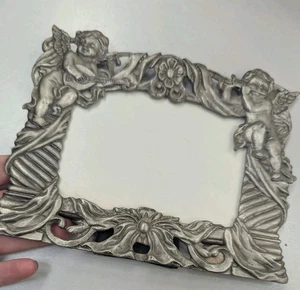Vinatge Jugendstil Amor Cherub Engel verziert Zinn stehend Bilderrahmen - Bild 1 von 10