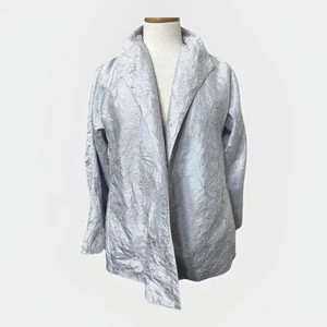 Eileen Fisher 100% Silk Pale Blue/Purple Textured Crinkled Jacket - Women S - Picture 1 of 5