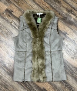 Orvis Plush Faux Suede Shearling Vest Women's S Faux Fur Waistcoat Brown NWT - Picture 1 of 14