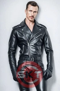 Herren Echt Rindsleder Schwarz Leder Biker Stil Overall 1 Teilig Anzug - Bild 1 von 3