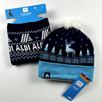 ALDI Gear Beanie & Matching MEDIUM Pet Sweater Limited Edition Navy Blue - Image 1 of 4
