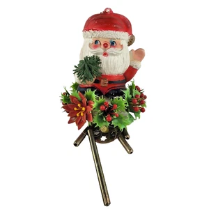 Vintage Christmas Wind Chimes Blow Mold Santa Mr Claus Holly Plastic Hong Kong - Picture 1 of 12