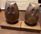 Hand Carved Pair Of Wooden Owl Bookends, 7.5”Tall. Bases 5”wide x 2 1/4 deep.