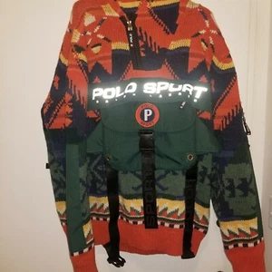 Polo Sport Ralph Lauren Outdoorsman Southwestern Lambswool Knit Orange Sweater M - Bild 1 von 9