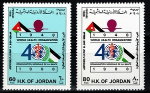 JORDAN 1988 40th ANNIVERSARY WORLD HEALTH ORGANIZATION (WHO) 2 STAMPS MNH - Picture 1 of 3