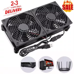 120mm 5V USB Powered PC Router Dual Cooling Fans w/Speed Controller High Fan UK - Picture 1 of 14