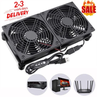 120mm 5V USB Powered PC Router Dual Cooling Fans w/Speed Controller High Fan UK - Image 1 of 4