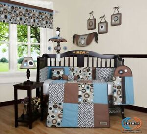 12PCS Bumperless  Blue Brown Scribble  Baby Nursery Crib Bedding Sets
