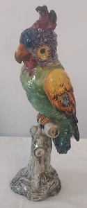1016 ITALIAN Art Pottery 18" MACAW Colorful PARROT Statue SIGNED Ernesto CONTI - Foto 1 di 12