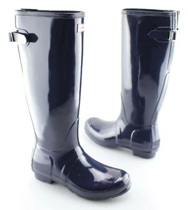 Women's HUNTER 'Original Gloss' Navy Blue Rubber Rain Boots Size US 8 EUR 39 - Picture 1 of 5
