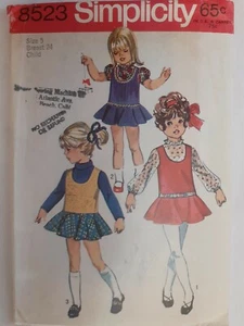 Jumper Dress Blouse Simplicity Sewing Pattern Girls Size 5 VTG Cut Flare Skirt - Picture 1 of 6