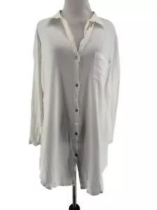 Camisa túnica blanca con botones de manga larga Hanro para mujer talla pequeña - Imagen 1 de 5