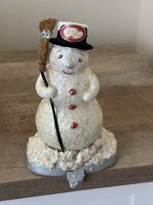Christmas Stocking Holder Snowman Top Hat Glitter Mantel Hook Hanger - Image 1 of 4
