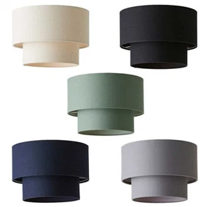 Lamp Shades For Ceiling Light Shade Linen 2 Tier Drum Lampshade Lightshade - Picture 1 of 45