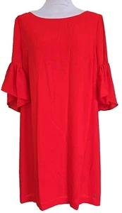 Tommy HIlfiger Bell Sleeve Shift knee length Dress In Red Size L - Picture 1 of 5