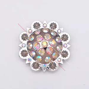 6PCS BLING SILVER WESTERN BERRY COLORFUL RHINESTONE SADDLE LEATHERCRAFT CONCHOS - Picture 1 of 9