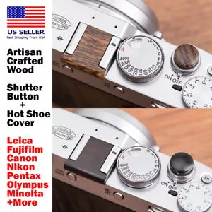 Artisan Wood Soft Shutter Button + Hot Shoe Cover Leica Fujifilm Canon Nikon+ - Picture 1 of 14
