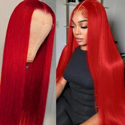 32 Inch Red Hair Synthetic Lace Front Wigs Pre Plucked Natural Long Straight Wig - Image 1 of 4
