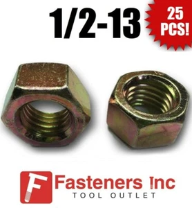 (Qty 25) 1/2-13 Grade 8 Finish Hex Nuts Yellow Zinc Plated Hardened - Picture 1 of 2