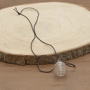 Large Silver Spiral Cage With Cord Gemstone Holder Bead Crystal Necklace x 4 - Picture 1 of 5