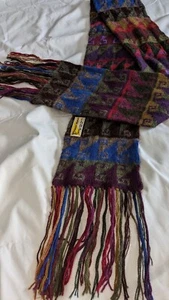 Multicolored Peru Alpaca Wool Long 70" Scarf with Andean Design  Fringe Gorgeous - Picture 1 of 3