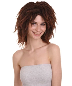 Women Short Brown Wave Dreadlock Afro Wig African Cosplay Party Costume HW-1523 - Picture 1 of 8