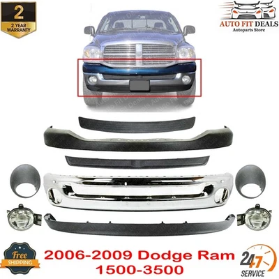 Kit de parachoques delantero cromado + conjunto de luces antiniebla para Dodge Ram 1500-3500 2006-2009 Foto 1 de 4