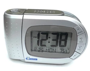 Projector Alarm Clock with Time Calendar Temperature LCD Display Silver - Picture 1 of 12