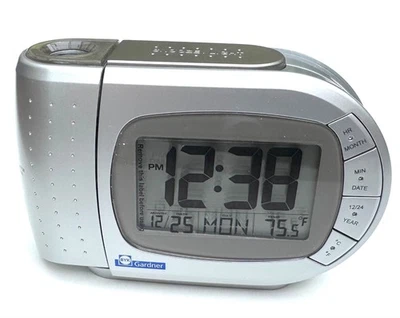 Projector Alarm Clock with Time Calendar Temperature LCD Display Silver - Image 1 of 4