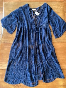 Song N Spirit Embroidered Sheer Mesh Lace Cardigan Duster Short Sleeved Small - Picture 1 of 7