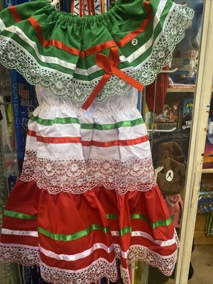 Vestido folclórico mexicano feminino tamanho 2 fantasia tradicional festa México Nuevo - Imagem 1 de 4