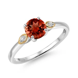 1.03 Ct Red Garnet G/H Lab Grown Diamond 925 Silver and 10K Yellow Gold Ring - Picture 1 of 4