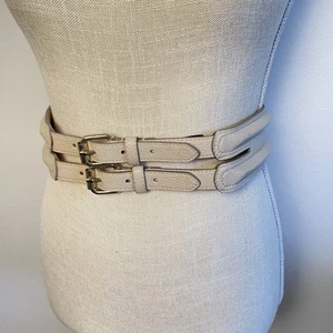BCBGMAXAZRIA Women Ivory Double Buckle Wide Back Corset Y2K Belt Size Small - Picture 1 of 11