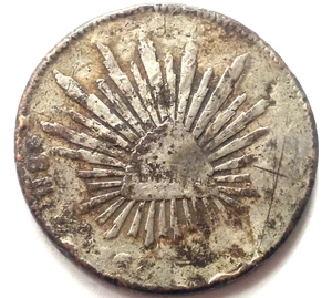 1863 Z.s MEXIKO 8 REALES GEPRÄGT IN BRONZE VERSILBERTE MÜNZE - Bild 1 von 2