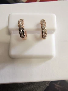 Rose Gold Filled Square Small Cz Huggie Hoop Earrings 2x11mm - Picture 1 of 3