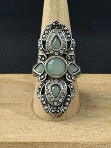 Vintage Antik Silber Ton Voll Statement Ring Kristall Akzente Größe 8,5 G15 - Bild 1 von 9