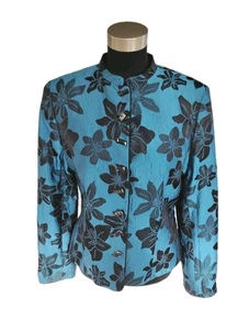 Wende Anzug Sakko S blau schwarz Mandarinkragen Jacquard Kleid Freizeit Seide y - Bild 1 von 10