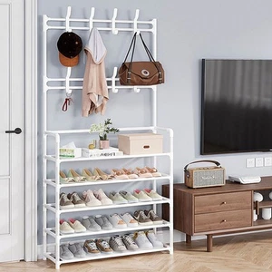 Shoe Rack Storage Shelf Clothes Hanger Hooks Holder Stand Coat Hat Bag Organiser - Picture 1 of 8
