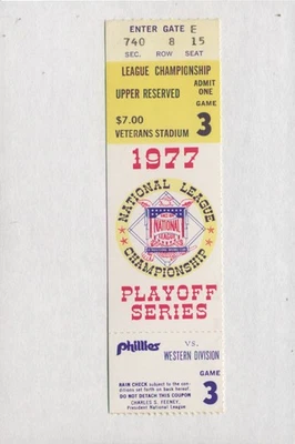 1977 National League Baseball Playoff Ticket Game 3 at Vet Dodgers 6 Phillies 5 - Image 1 of 2