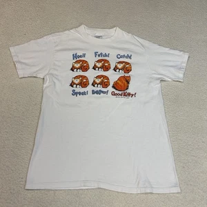 Vtg Cat T Shirt Adult Sz Medium Single Stitch Made In USA Cat Training Humor - Picture 1 of 11