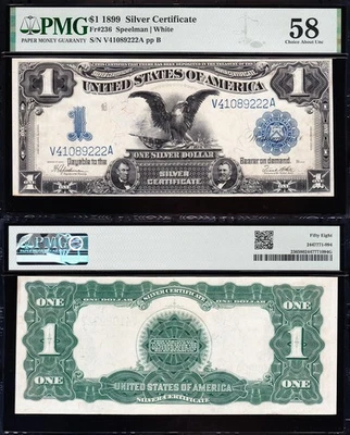 Amazing Crisp HIGH GRADE 1899 $1 "BLACK EAGLE" Silver Cert.! PMG 58! 89222A - Image 1 of 3