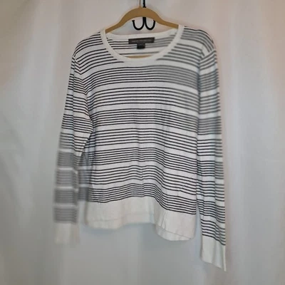 Suéter para mujer French Connection blanco y negro a rayas L/cuello redondo talla L #54 Foto 1 de 4