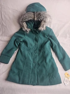 Girls' Solid Faux Fur Jacket ▪︎ Cat & Jack Dark Green Small - Picture 1 of 6