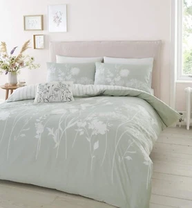 Catherine Lansfield Meadow Floral Duvet Cover Double Bed Quilt Bedding Set Green - Picture 1 of 4