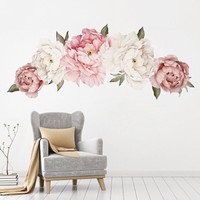 UK PVC Pink Peony Flower Wall Stickers Kids Baby Nursery Decor Mural Decal Top
