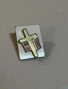 Cross American Flag Gold Tone Vintage Lapel Pin - Picture 1 of 2