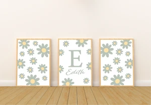 Gänseblümchendekor, Mädchen Kinderzimmer Drucke, Mädchen Schlafzimmer Drucke, Blumen, Salbei Grün - Bild 1 von 14