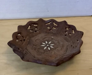 Turin Decorative Catch Dish Inlay Made In India Wooden Boho 6 1/2” - Picture 1 of 2