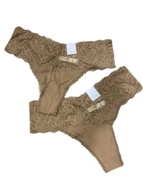 Auden Women's Plus Size Micro Thong with Lace Waistband Cocoa Brown 3X (2pk) - Image 1 of 2