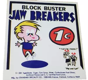 Block Buster Jaw Breakers distributore automatico di caramelle carta vintage Pat e Lyn - Foto 1 di 3